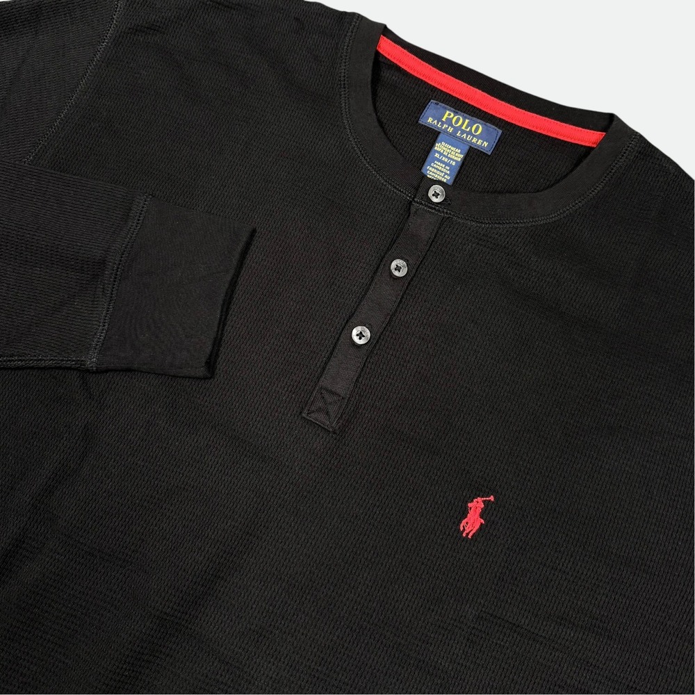 Polo Ralph Lauren Henley Sleepwear Shirt Men XL Black Thermal Waffle Knit NWT
